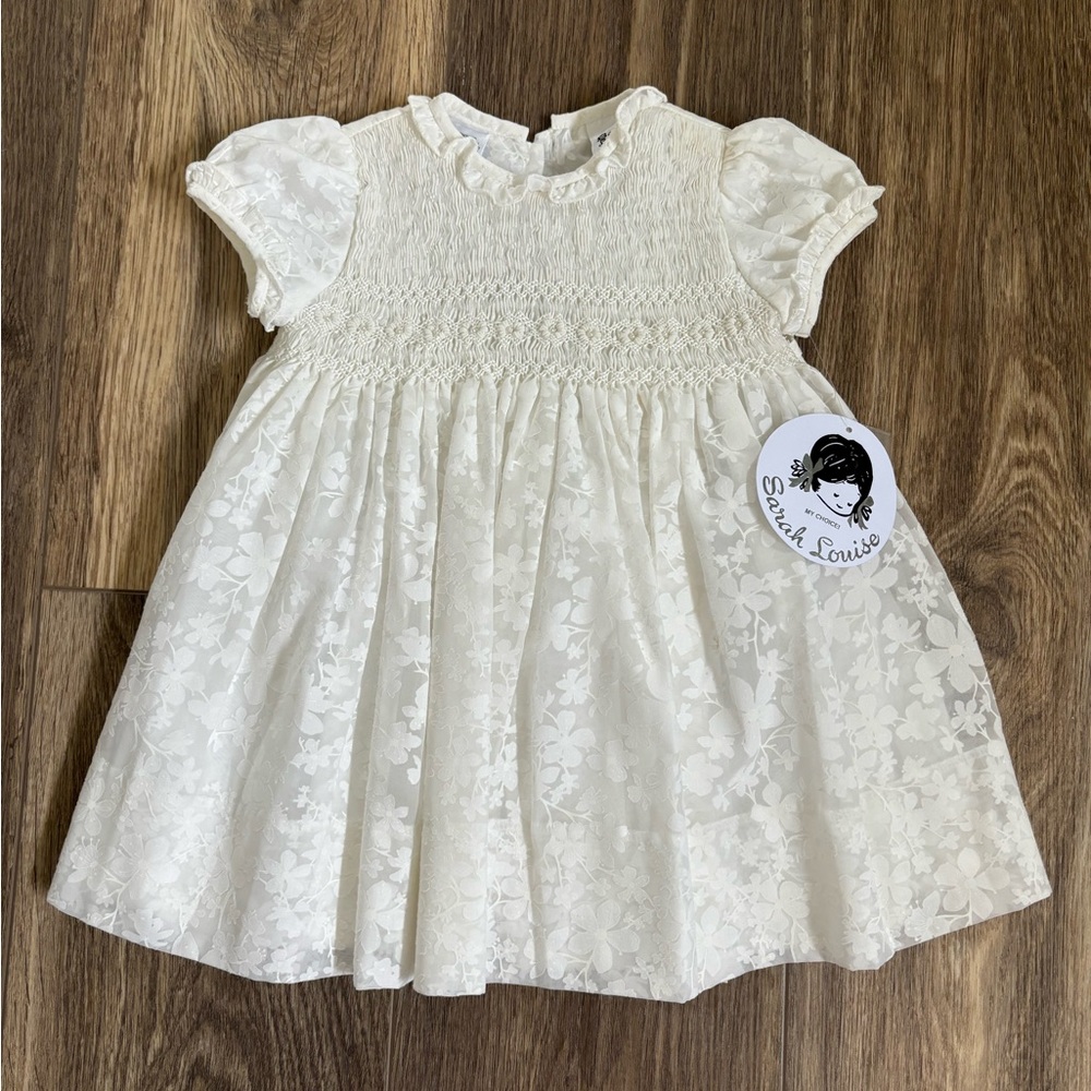 Sarah Louise White Baby Girl Smocked Dress 12 months (Easter or baptism dress)
